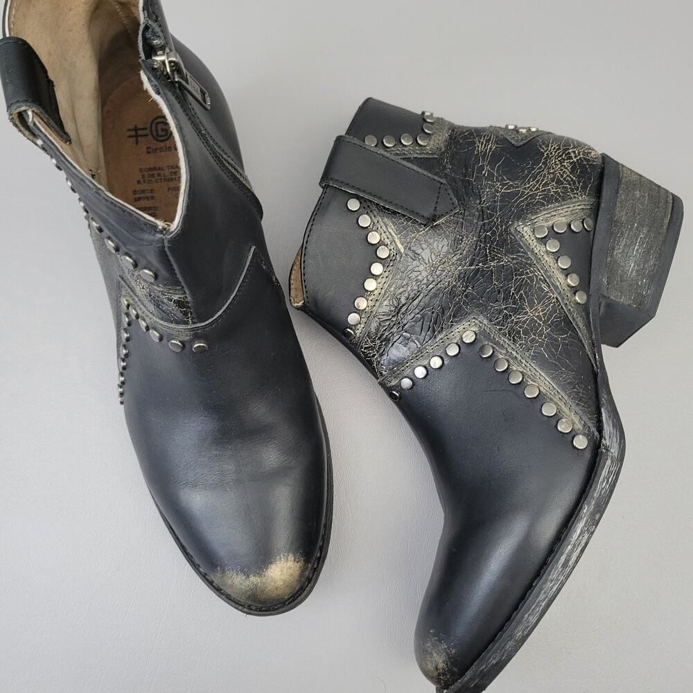 Corral Circle G Womens Black Star Inlay Studs Shortie Boots Size 9.5 M